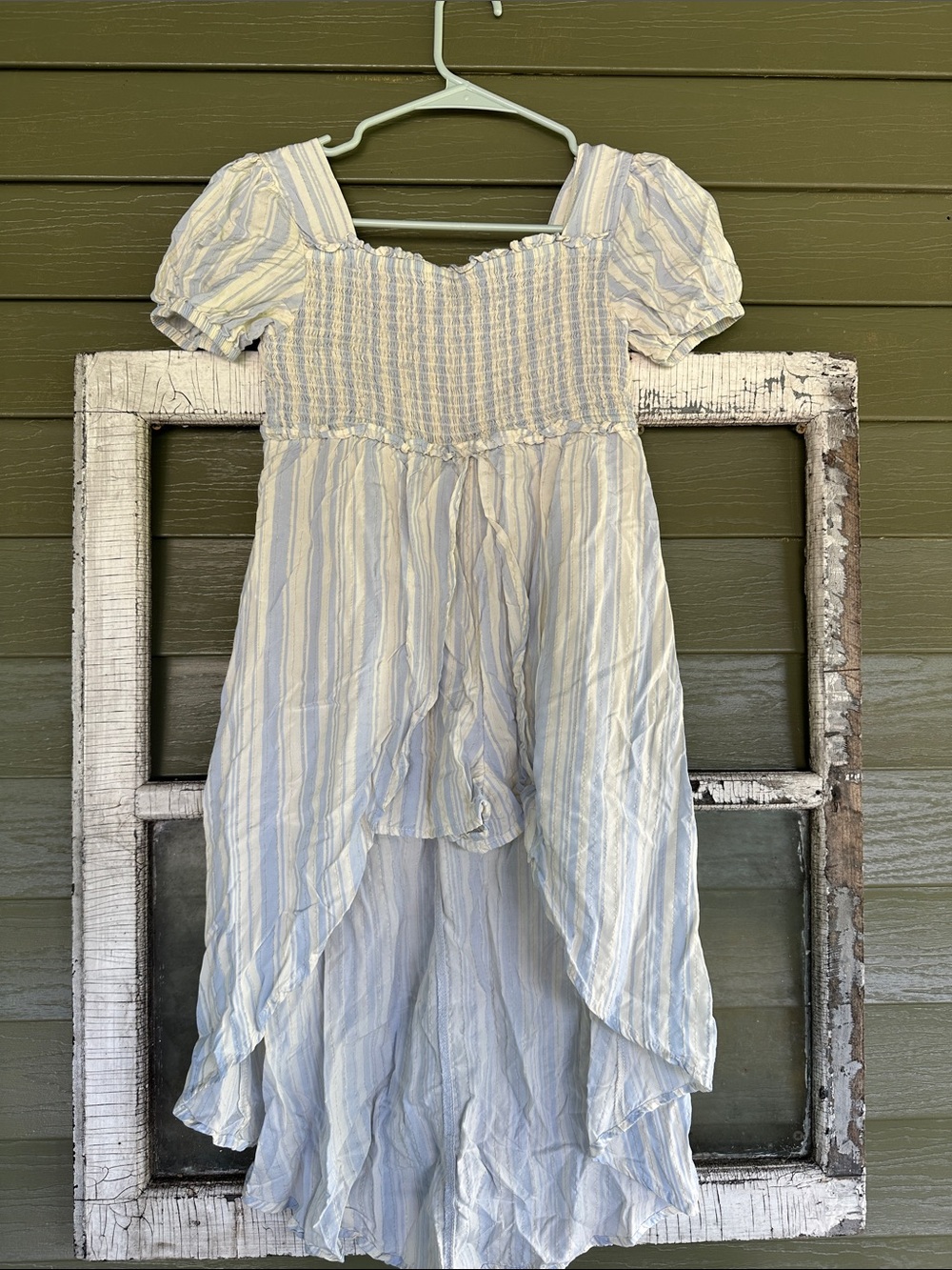 Self Esteem Light Blue & White Striped Smocked High-Low Dress